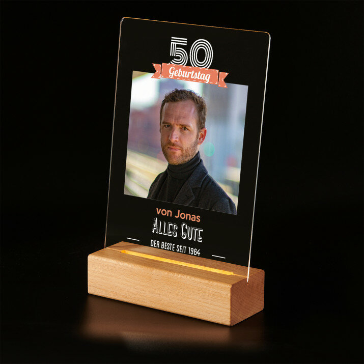 50 Geburtstag Alles Gute - Druck auf Acrylglas mit LED Beleuchtung