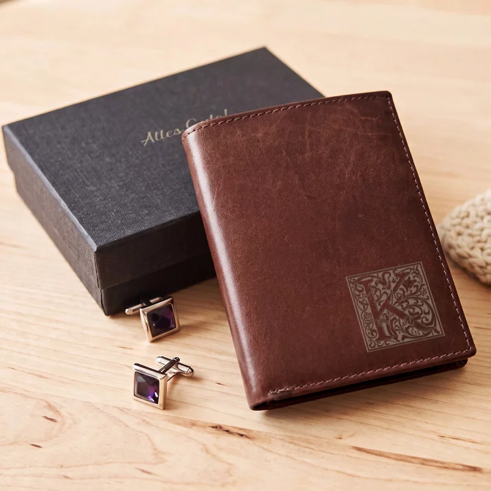 Monogramm - Leder Portemonnaie für Herren Monogramm - Leder Portemonnaie für Herren