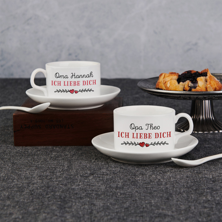 Ich liebe Euch - Zwei Tassen mit Untertasse