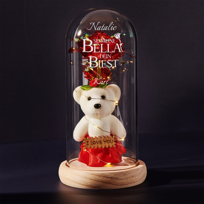 Sei meine bella - Ewige Rose mit Teddybär