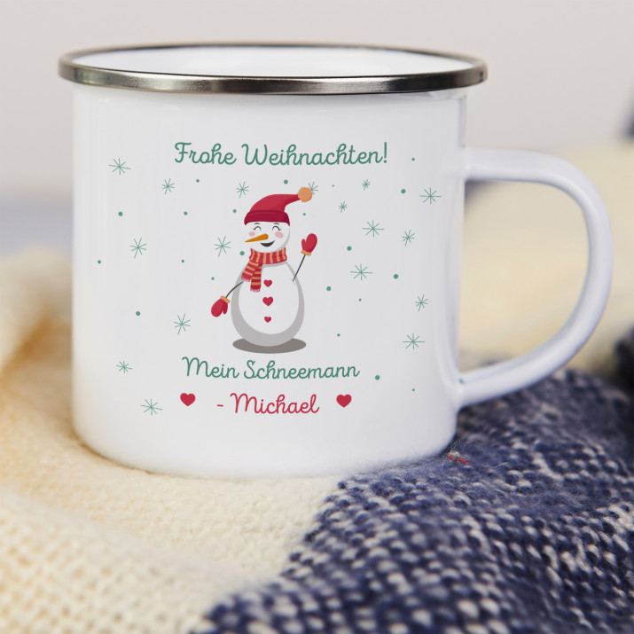 Schneemann - emaillierter Becher