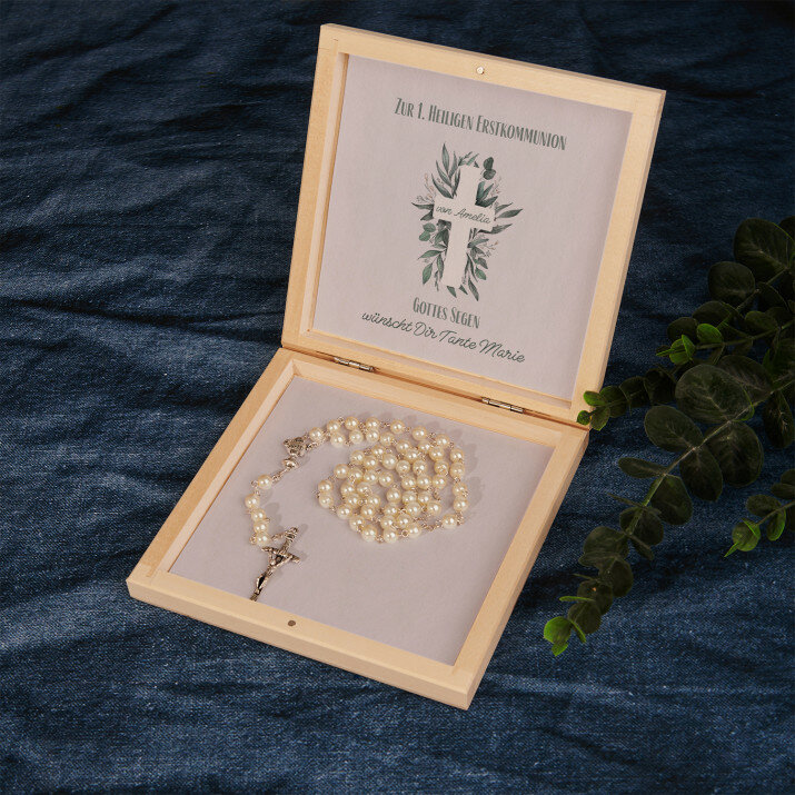 Rosenkranz in Holzkiste - Gottes Segen Kommunion