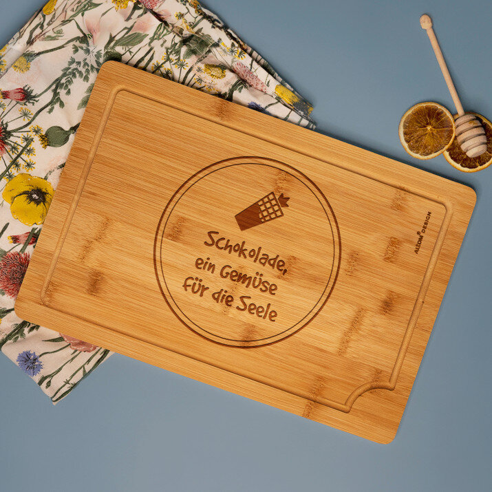 Schokolade ist Gemüse - Schneidebrett mit Gravur Schokolade ist Gemüse - Schneidebrett mit Gravur