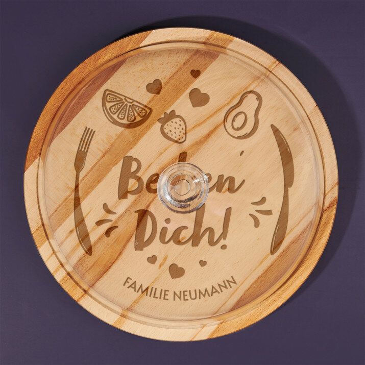 Bedien` Dich - Glasglocke mit Gravur