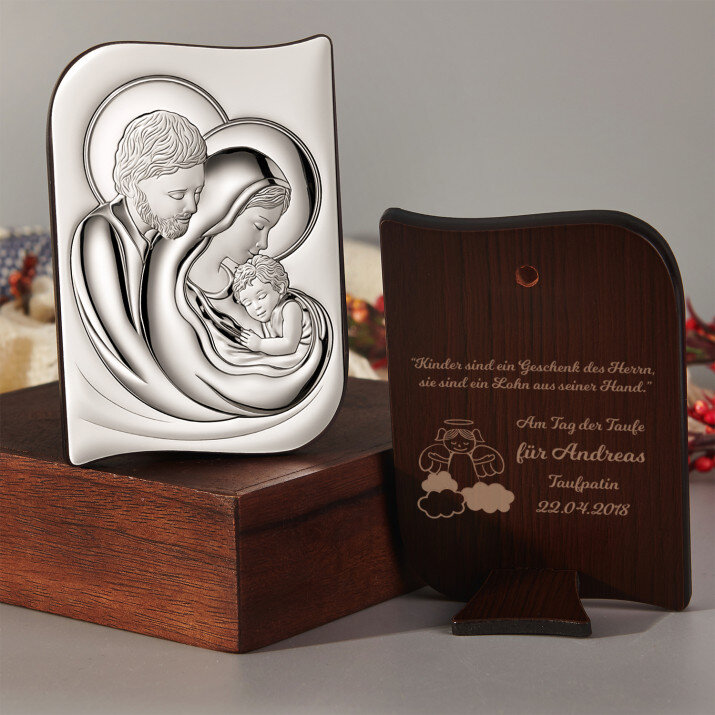 Geschenk des Herrn - Hl. Familie - Silbernes Bild mit Gravur