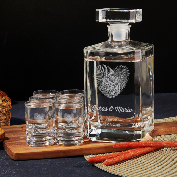 Fingerprints - Karaffe und Schnapsgläser - Set mit Gravur Fingerprints - Karaffe und Schnapsgläser - Set mit Gravur