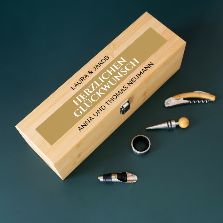 Herzlichen Glückwunsch - Weinkiste mit Zubehör
