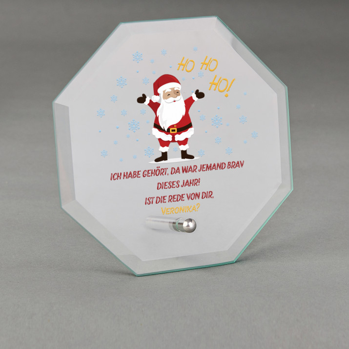 Ho ho ho - Glastrophäe mit Aufdruck