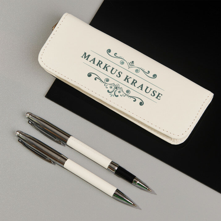 Vor- und Nachname - Schreibset im Lederetui