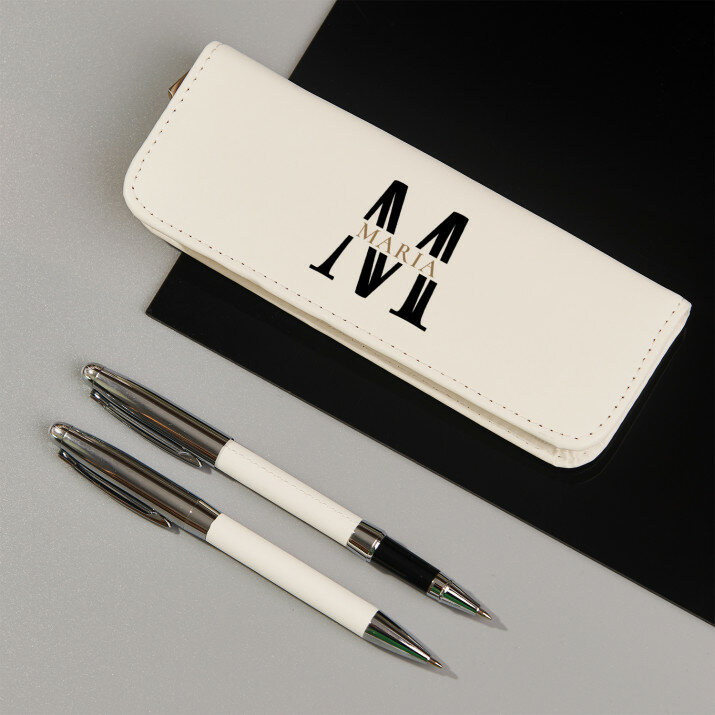 Initiale Name - Schreibset im Lederetui