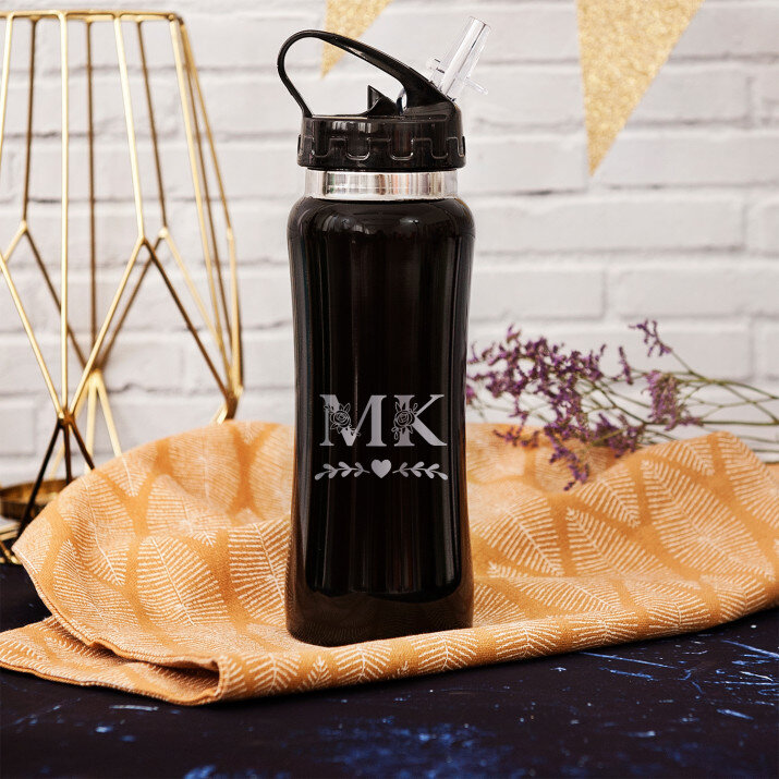 Initialen floral - Trinkflasche mit Gravur