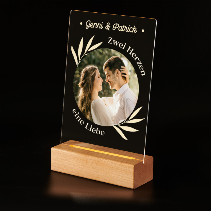 Zwei herzen eine liebe - Druck auf Acrylglas mit LED Beleuchtung