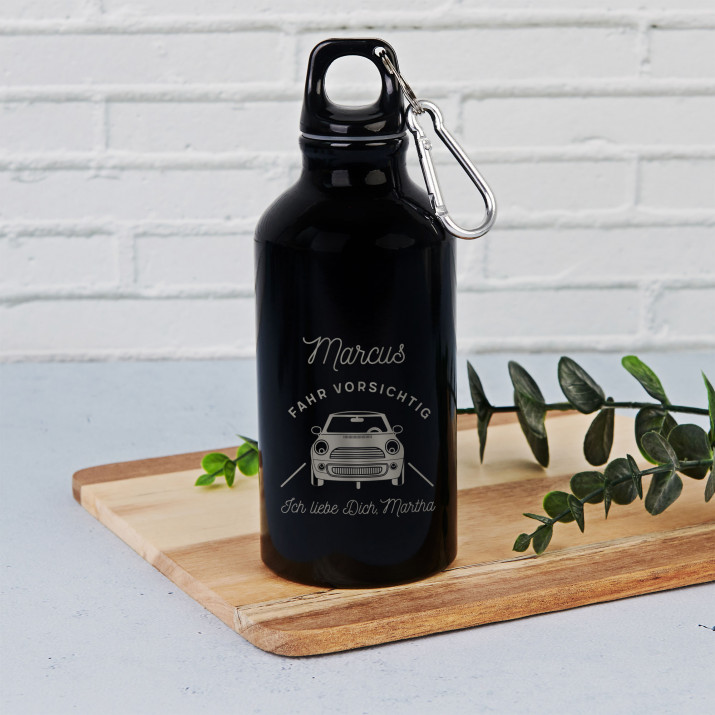 Fahr vorsichtig - Wasserflasche 0,5l mit Karabinerhaken