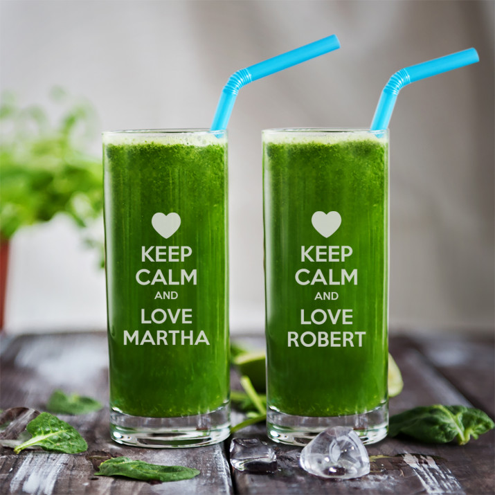 Keep calm and love me - zwei Longdrinkgläser mit Gravur