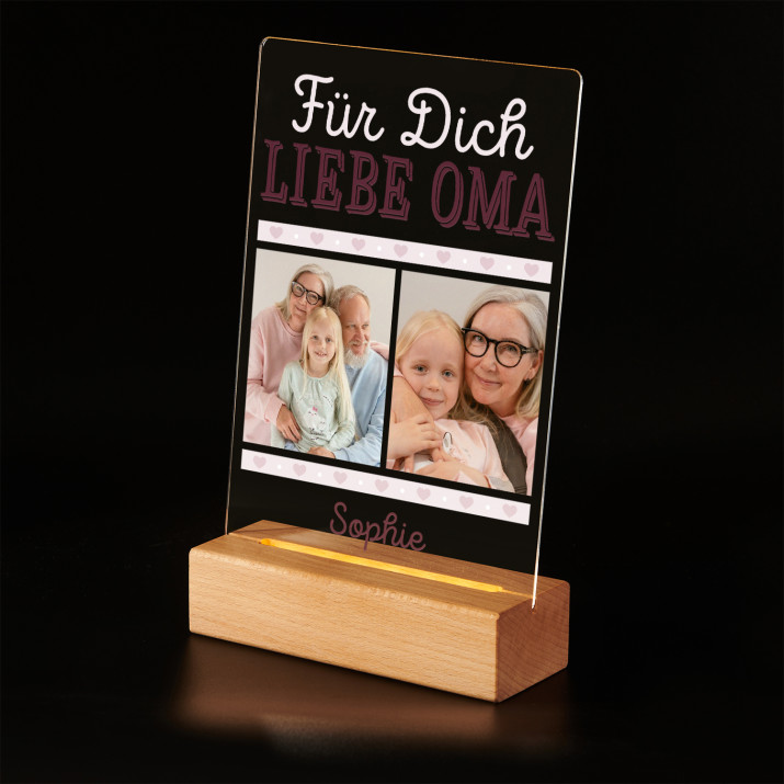Liebe Oma - Druck auf Acrylglas mit LED Beleuchtung