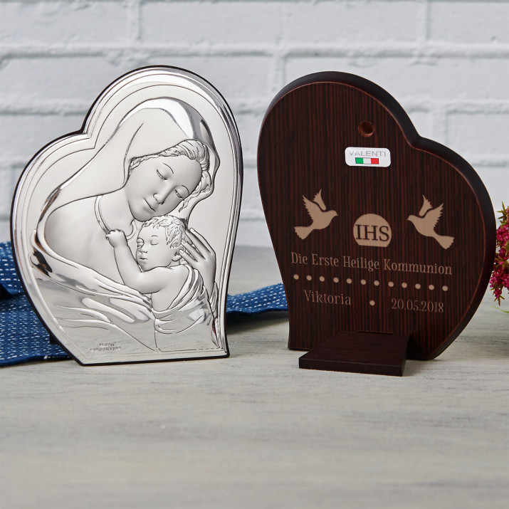 Kommunion - Gottesmutter - Silbernes Bild mit Gravur Kommunion - Gottesmutter - Silbernes Bild mit Gravur