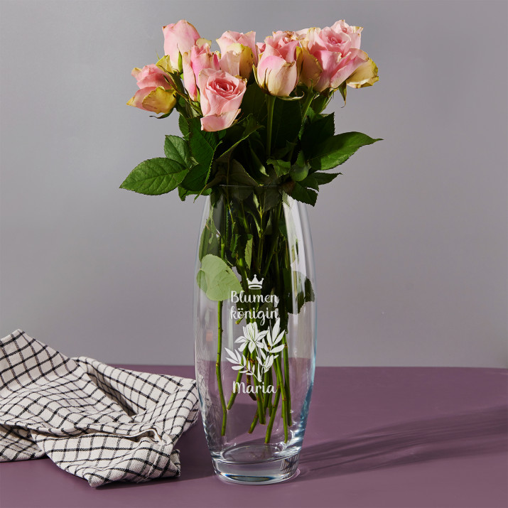 Blumenkönigin - Glasvase mit Gravur
