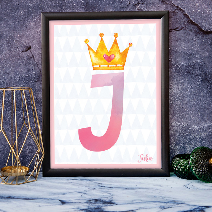 Buchstabe Krone - Kunstdruck mit Rahmen