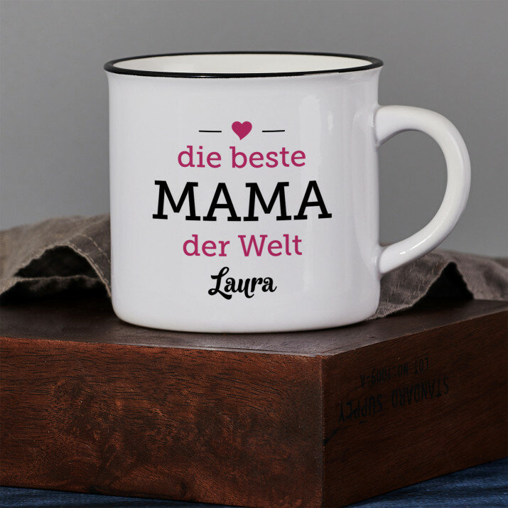 Mama - Keramikbecher mit schwarzem Rand