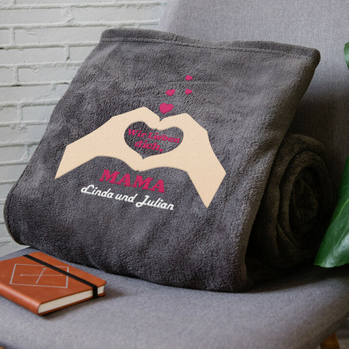 Wir lieben dich, mama - Decke mit Stickerei