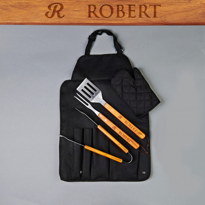 Monogramm name - Grillbesteck mit Grillschürze