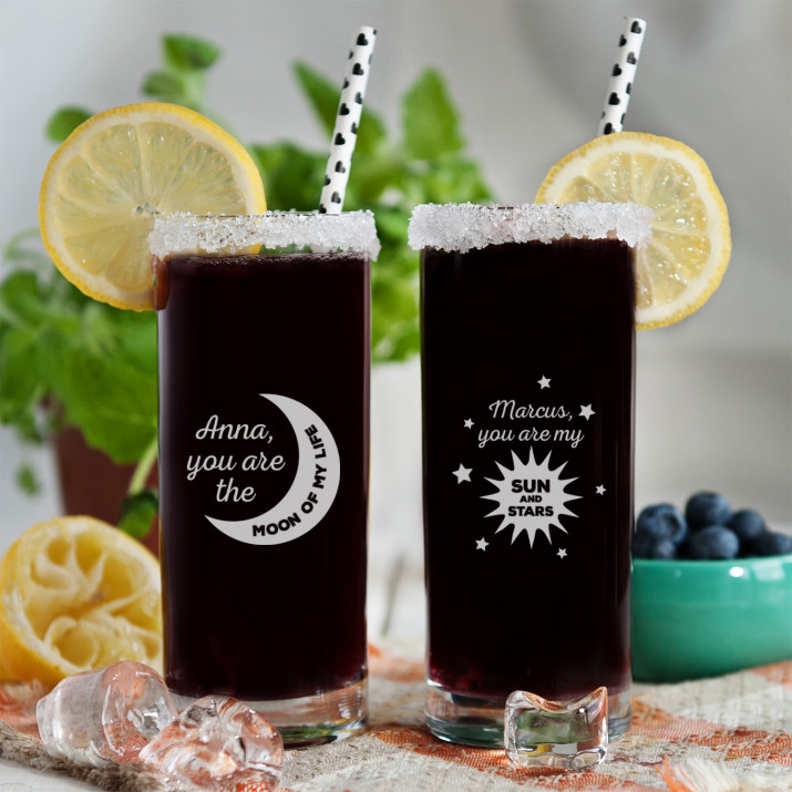 Moon & Sun and Stars - zwei Longdrinkgläser mit Gravur Moon & Sun and Stars - zwei Longdrinkgläser mit Gravur