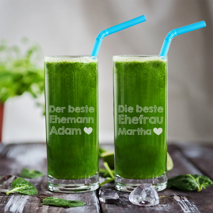 Die besten Mann und Frau - zwei Longdrinkgläser mit Gravur Die besten Mann und Frau - zwei Longdrinkgläser mit Gravur