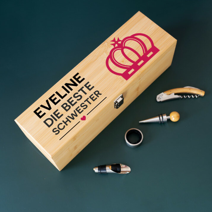 Beste Schwester - Weinkiste mit Zubehör