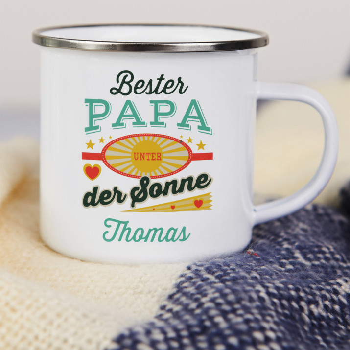 Bester Papa unter der Sonne - emaillierter Becher