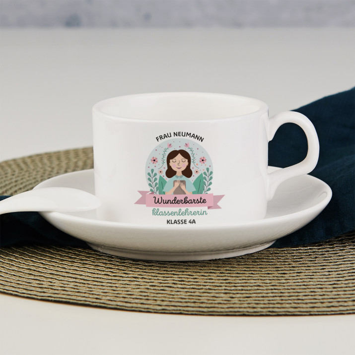 Wunderbarste Klassenlehrerin - Tasse mit Untertasse