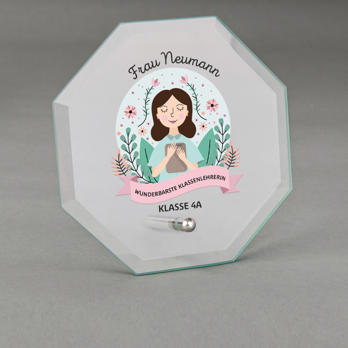 Wunderbarste Klassenlehrerin - Glastrophäe mit Aufdruck