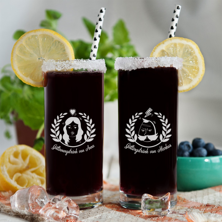 Gottesgetränk - zwei Longdrinkgläser mit Gravur