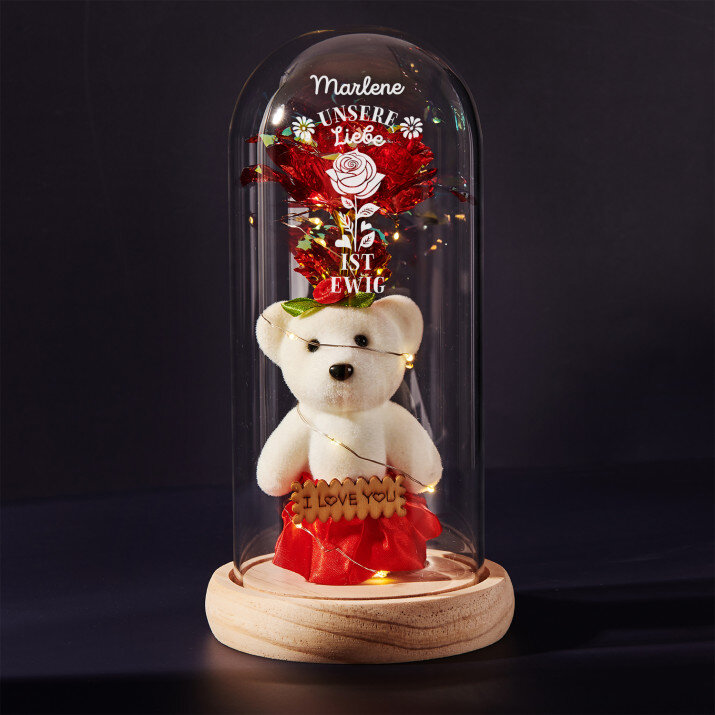 Unsere liebe ist ewig - Ewige Rose mit Teddybär Unsere liebe ist ewig - Ewige Rose mit Teddybär