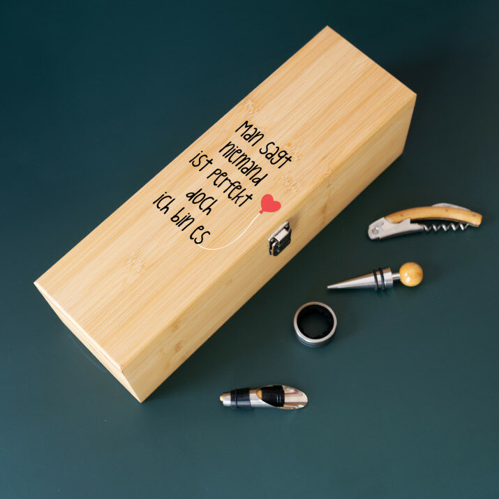 Niemand ist perfekt - Weinkiste mit Zubehör