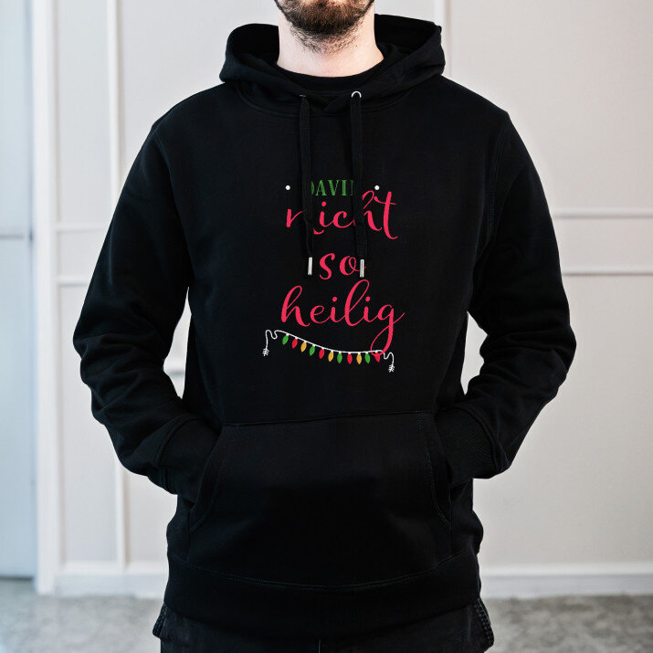Nicht so heilig - Schwarzer Kapuzenpullover für Herren