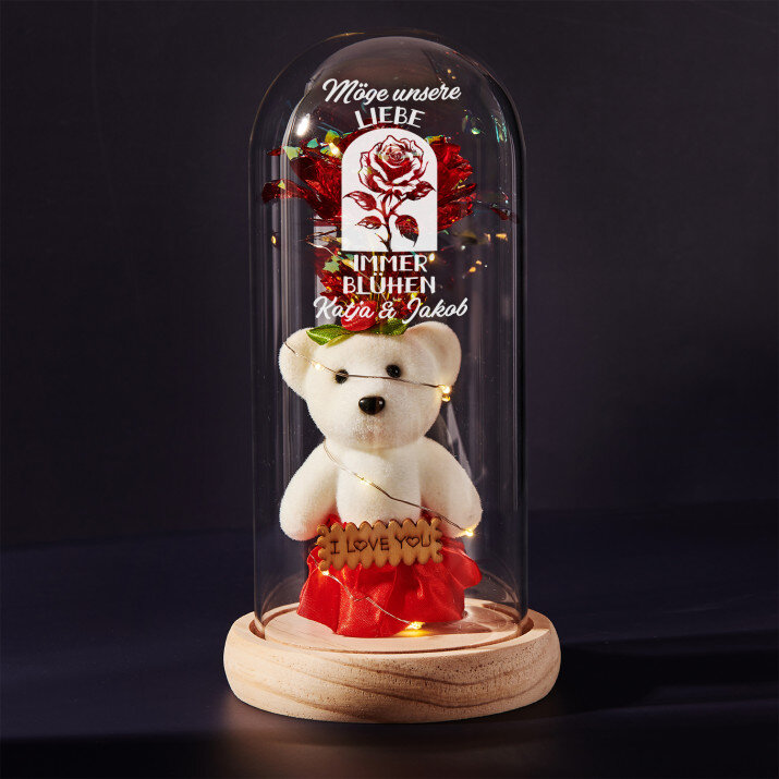 Möge unsere liebe - Ewige Rose mit Teddybär Möge unsere liebe - Ewige Rose mit Teddybär
