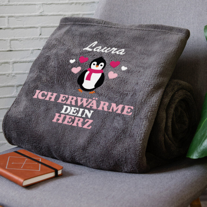 Ich erwärme dein Herz - Decke mit Stickerei