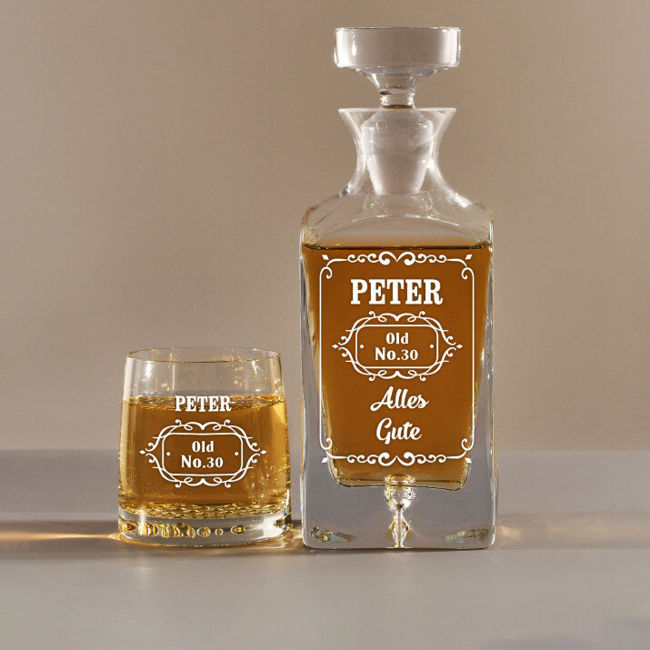 Old No. - Whiskykaraffe und Whiskygläser - Set mit Gravur