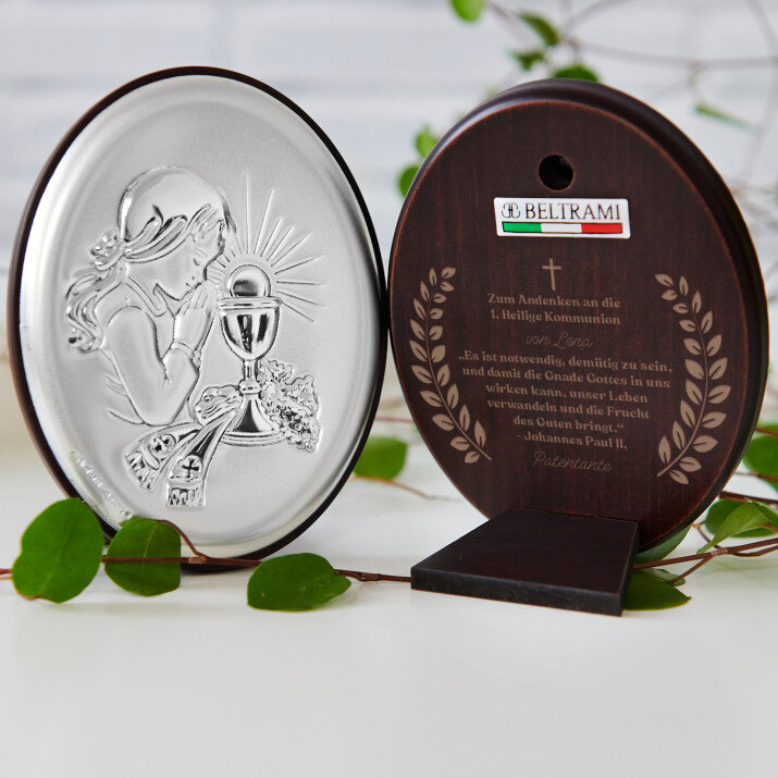 Kommunion - Andenken mit einem Zitat - Mädchen - Silbernes Bild mit Gravur