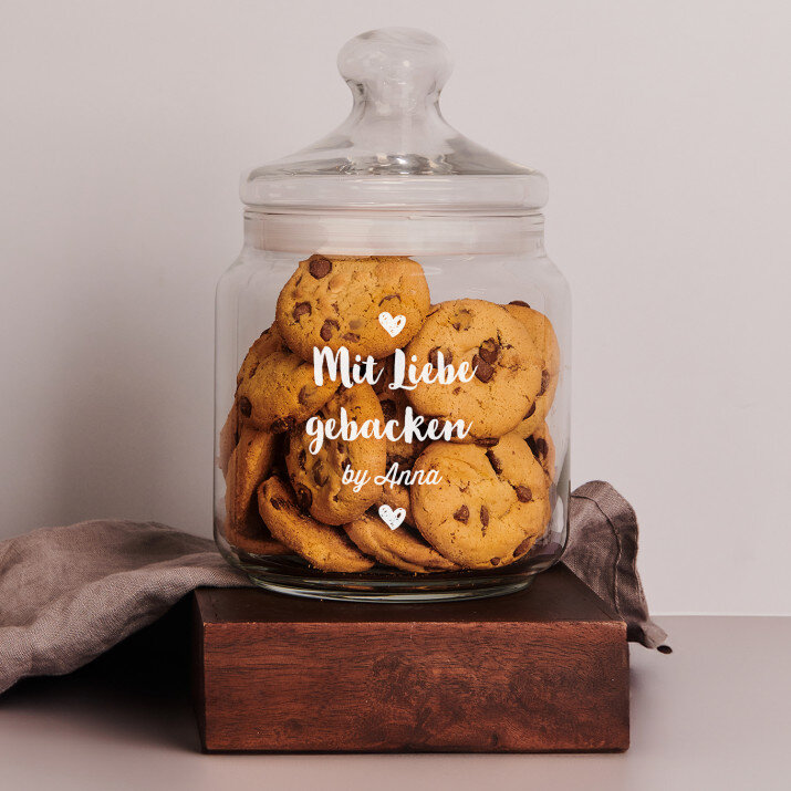 Mit Liebe gebacken - Keksglas mit Gravur
