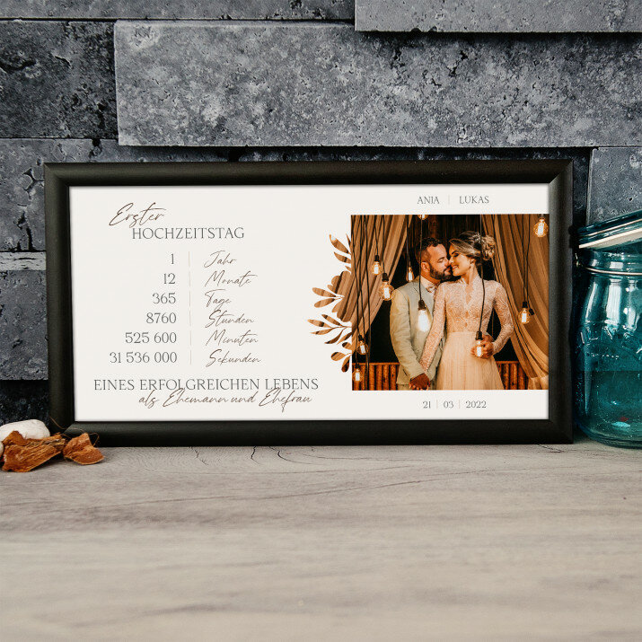 Erster Hochzeitstag - Kunstdruck mit Rahmen