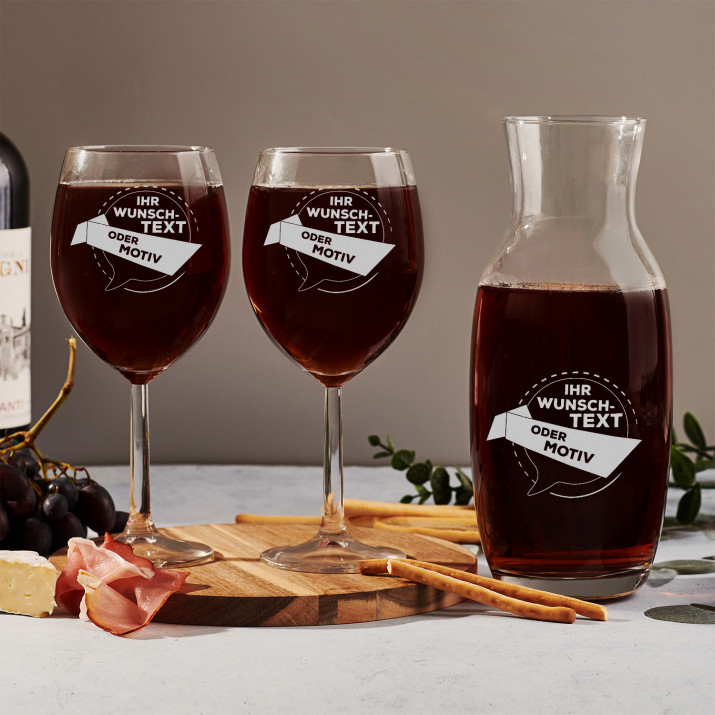 Eigenes Projekt - Weinkaraffe und zwei Weingläser - Set mit Gravur