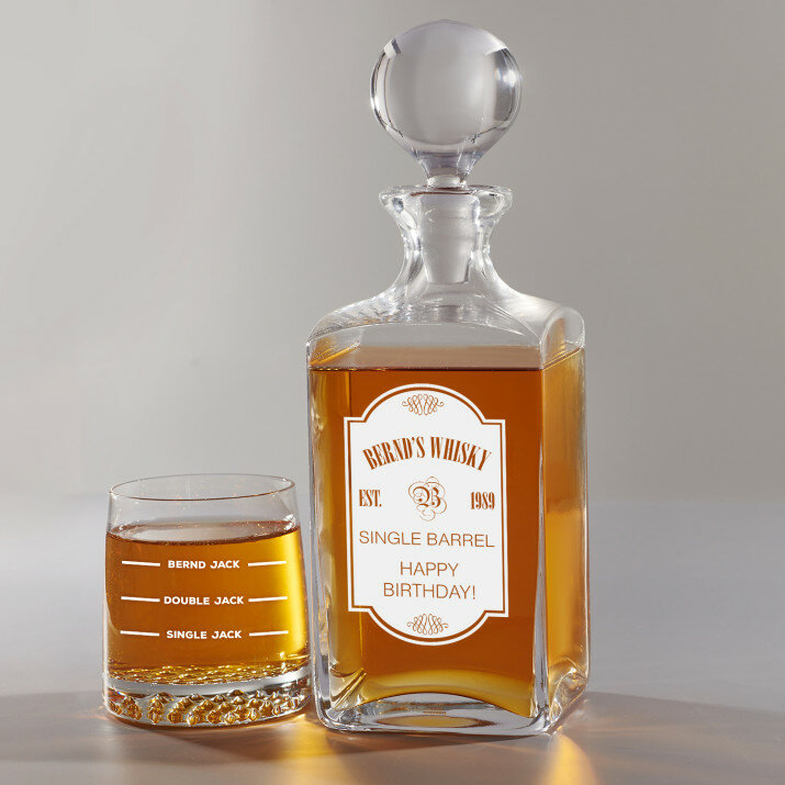 Single Barrel - Whiskykaraffe und Whiskygläser - Set mit Gravur