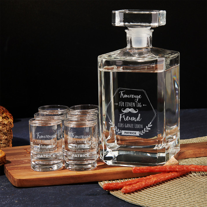 Trauzeuge fur einen tag - Karaffe und Schnapsgläser - Set mit Gravur
