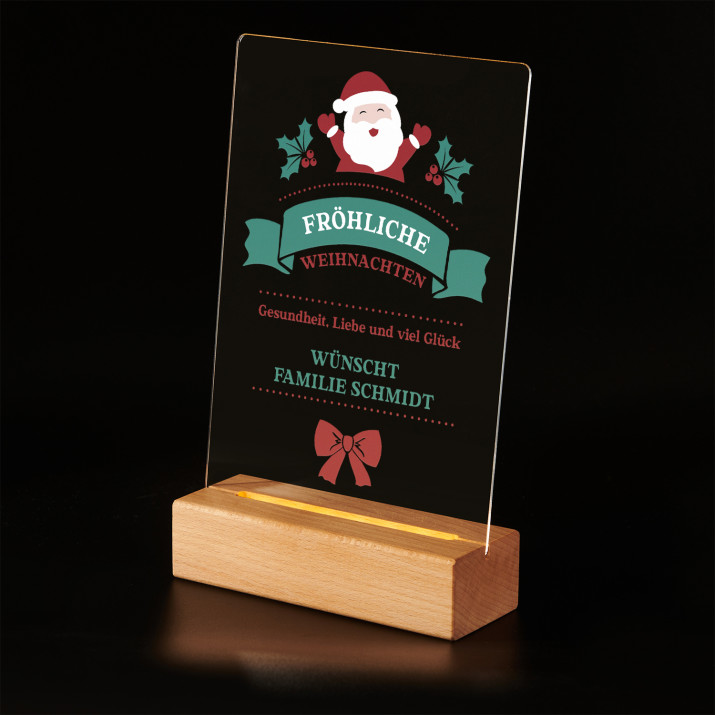 Fröhliche Weihnachten - Druck auf Acrylglas mit LED Beleuchtung