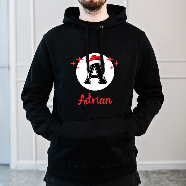 Weihnachtsinitiale mit namen - Schwarzer Kapuzenpullover für Herren