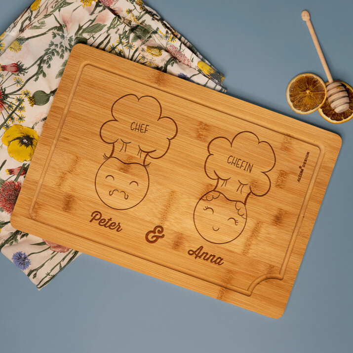 Chef und Chefin - Schneidebrett mit Gravur