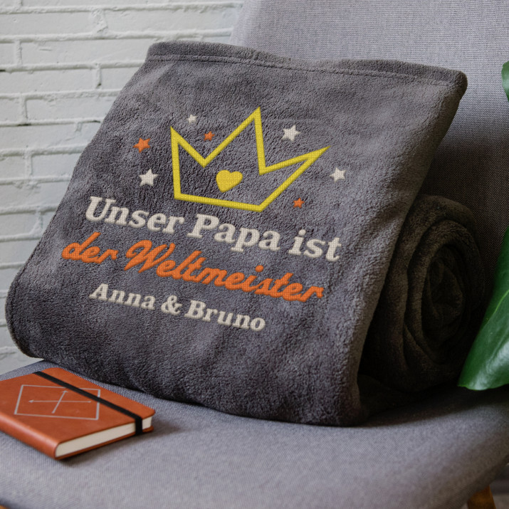 Papa der Weltmeister - Decke mit Stickerei