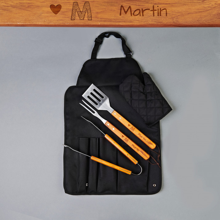 Ihr name - Grillbesteck mit Grillschürze