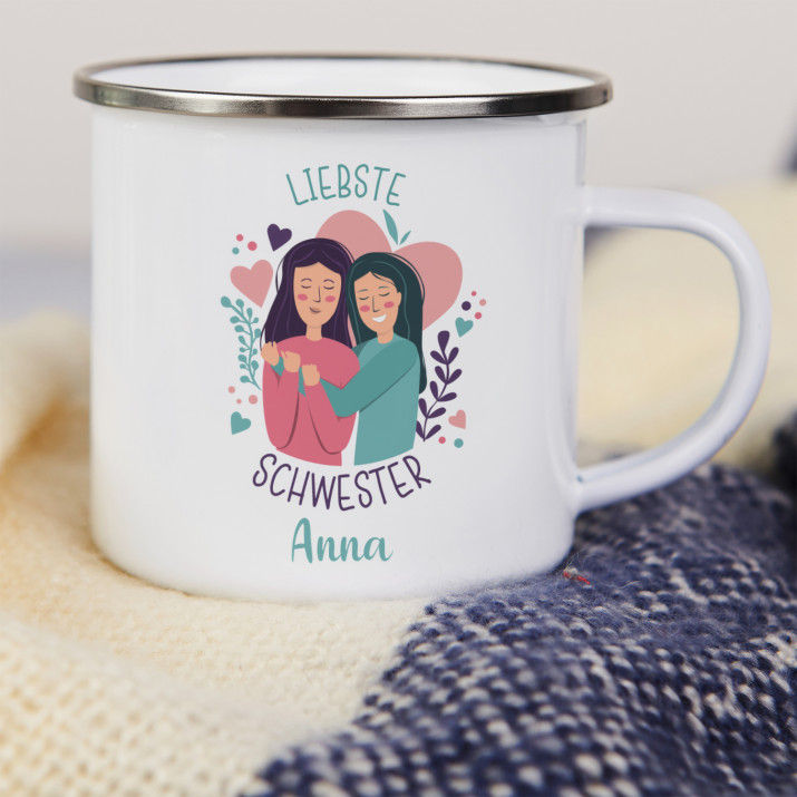 Liebste Schwester - emaillierter Becher